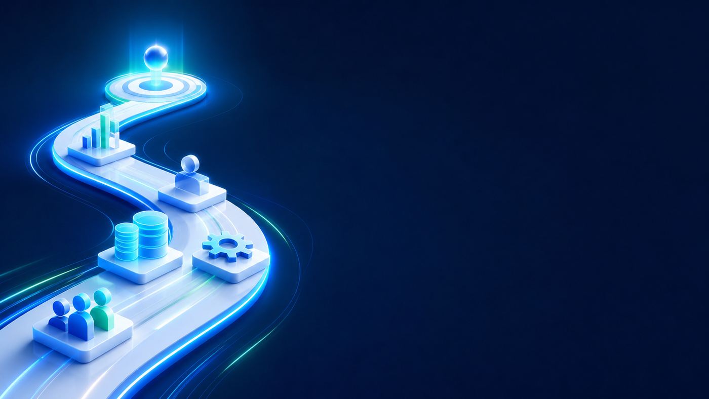 Camino de crecimiento con hitos de datos y equipo